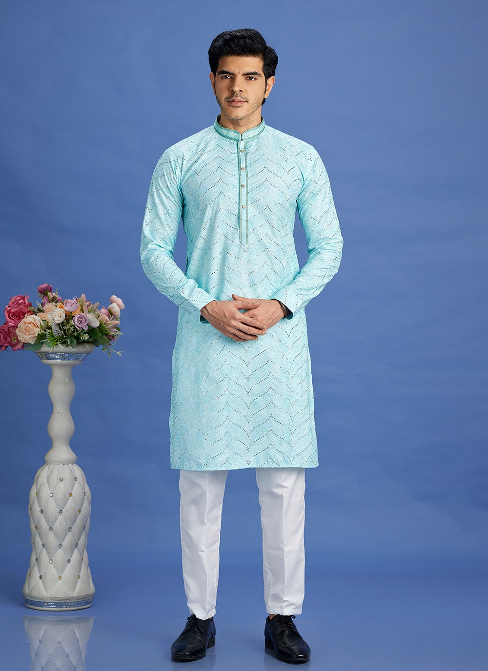 Digital Print Cotton Turquoise Kurta Pyjama - M6939