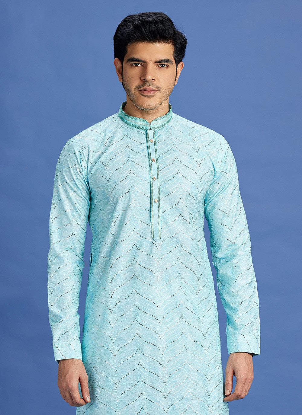 Digital Print Cotton Turquoise Kurta Pyjama - M6939