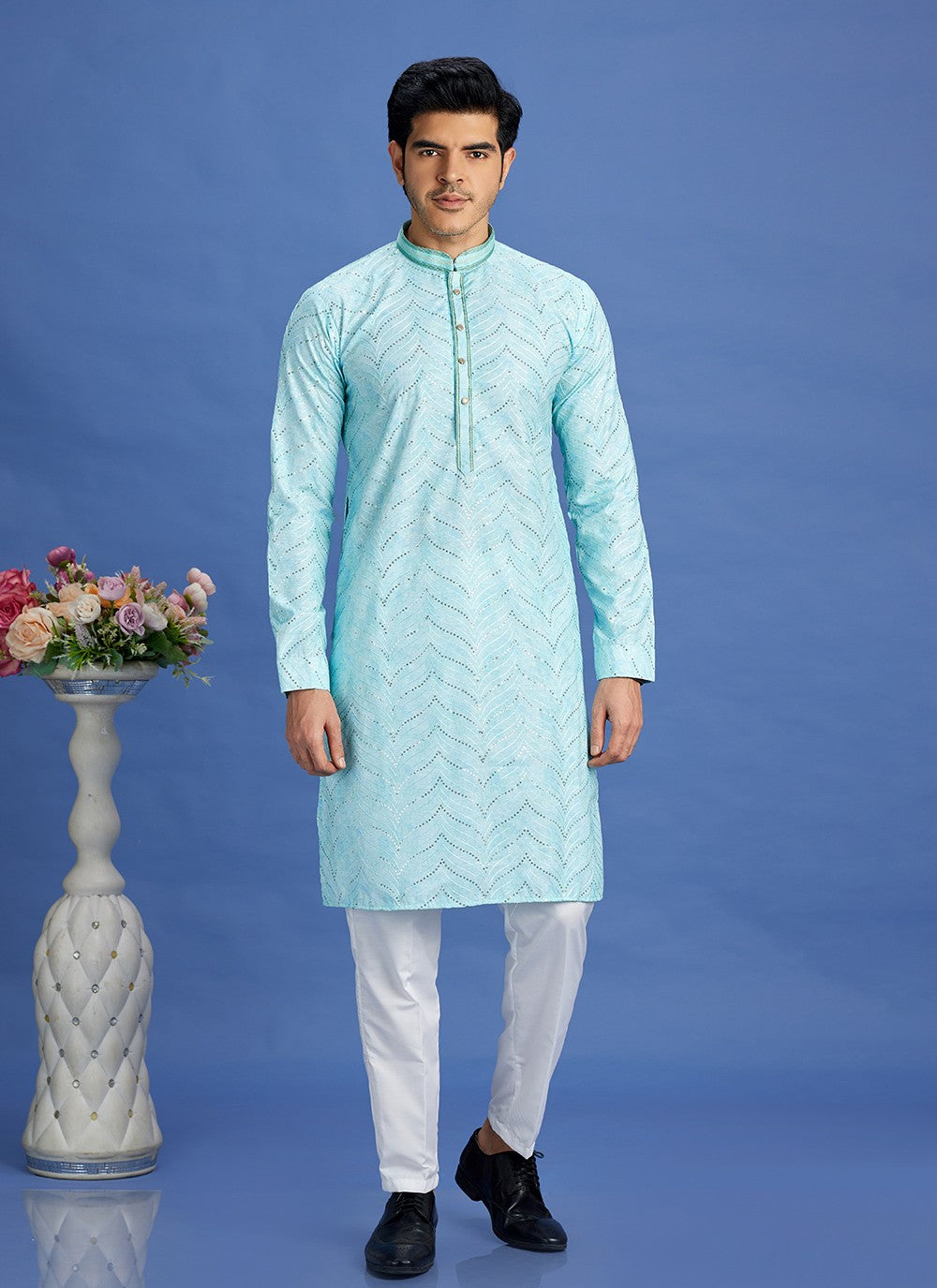 Digital Print Cotton Turquoise Kurta Pyjama - M6939