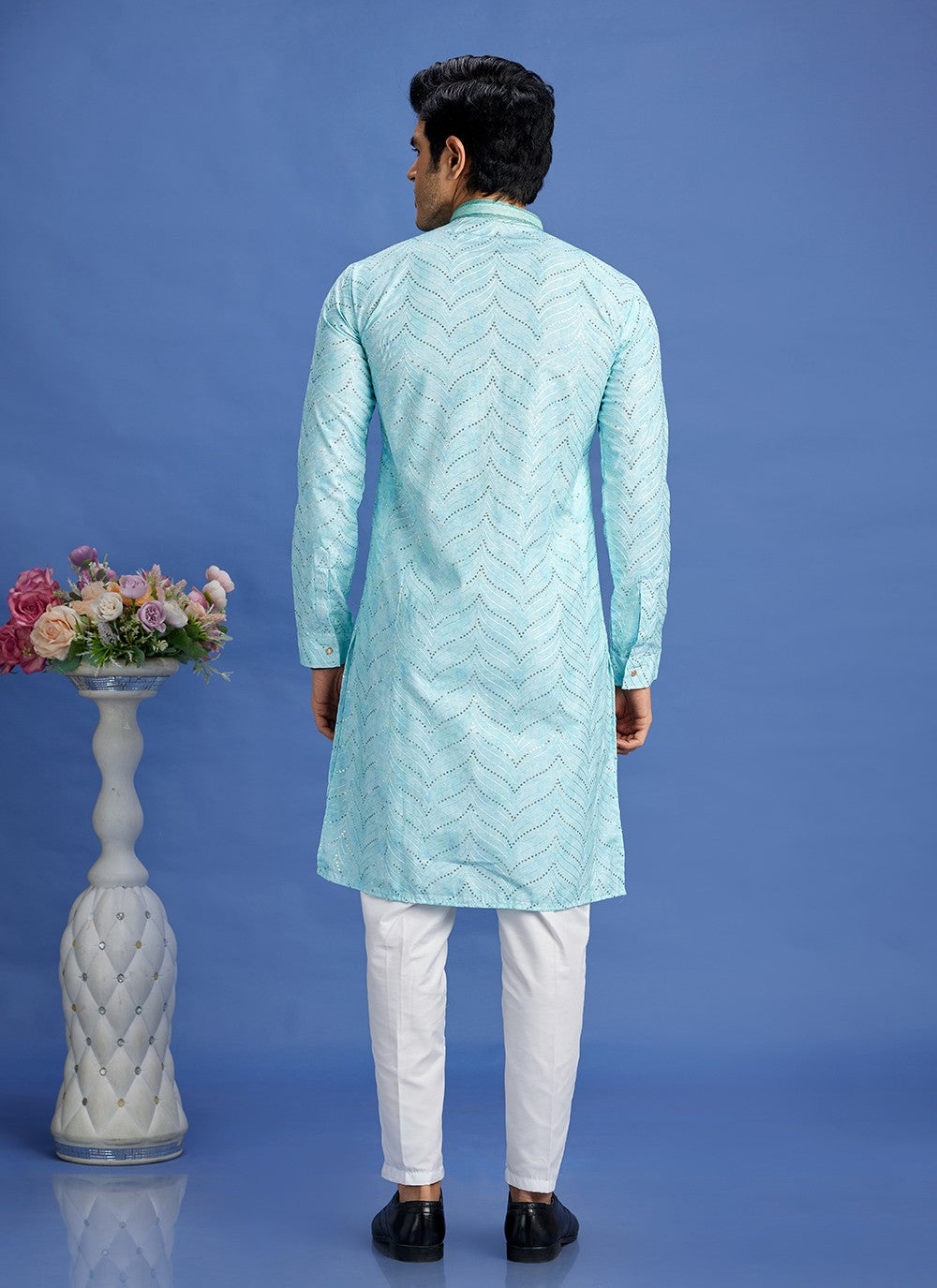 Digital Print Cotton Turquoise Kurta Pyjama - M6939