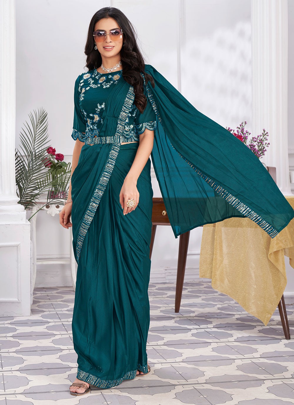 Classic Embroidered Georgette Saree - S6628