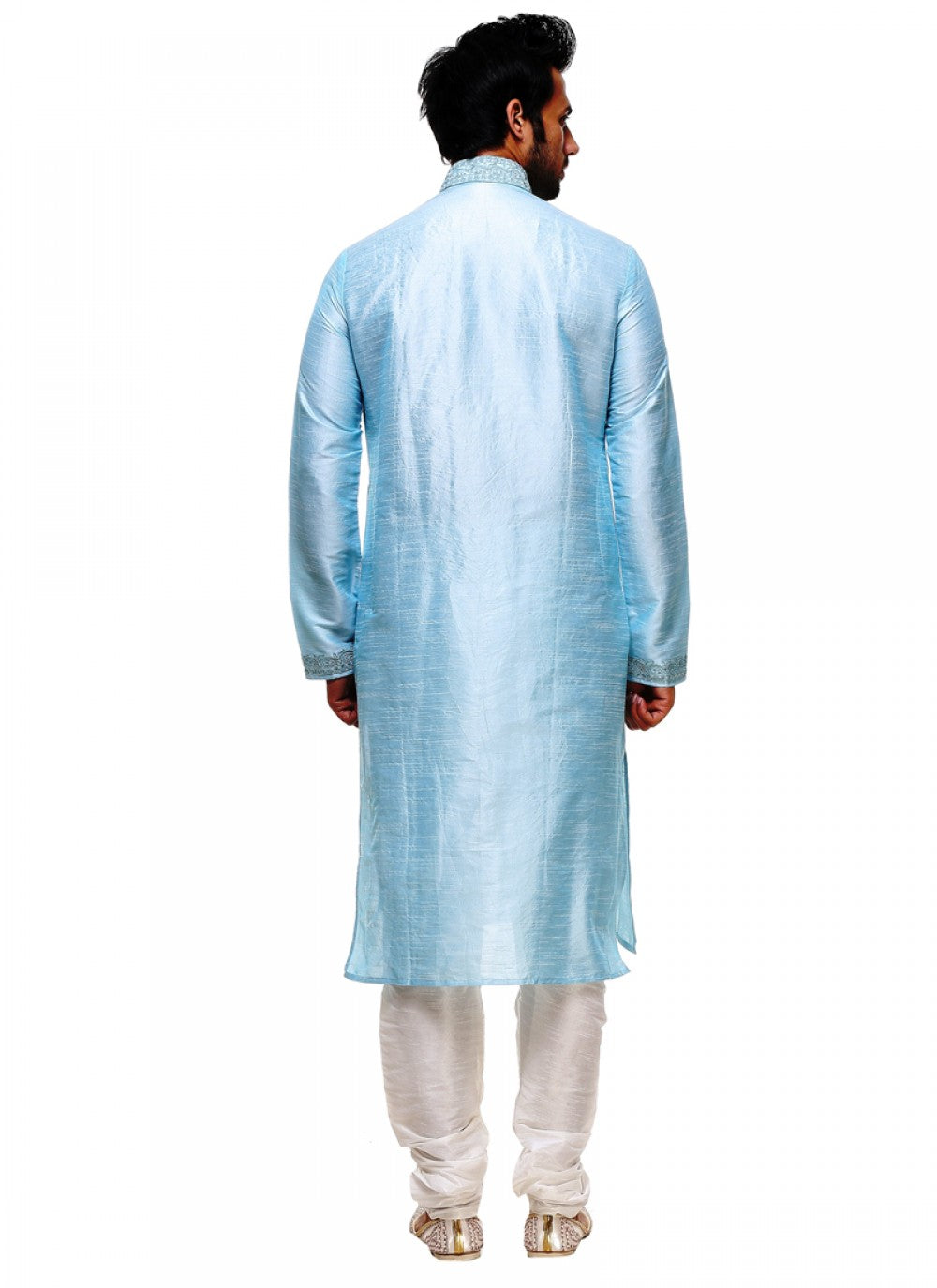 Embroidered Silk Turquoise Kurta Pyjama - M1024