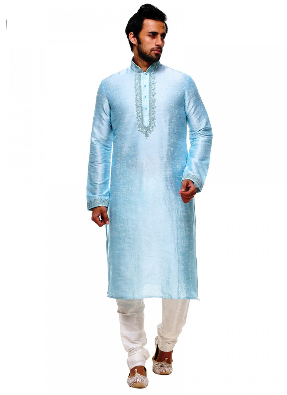 Embroidered Silk Turquoise Kurta Pyjama - M1024