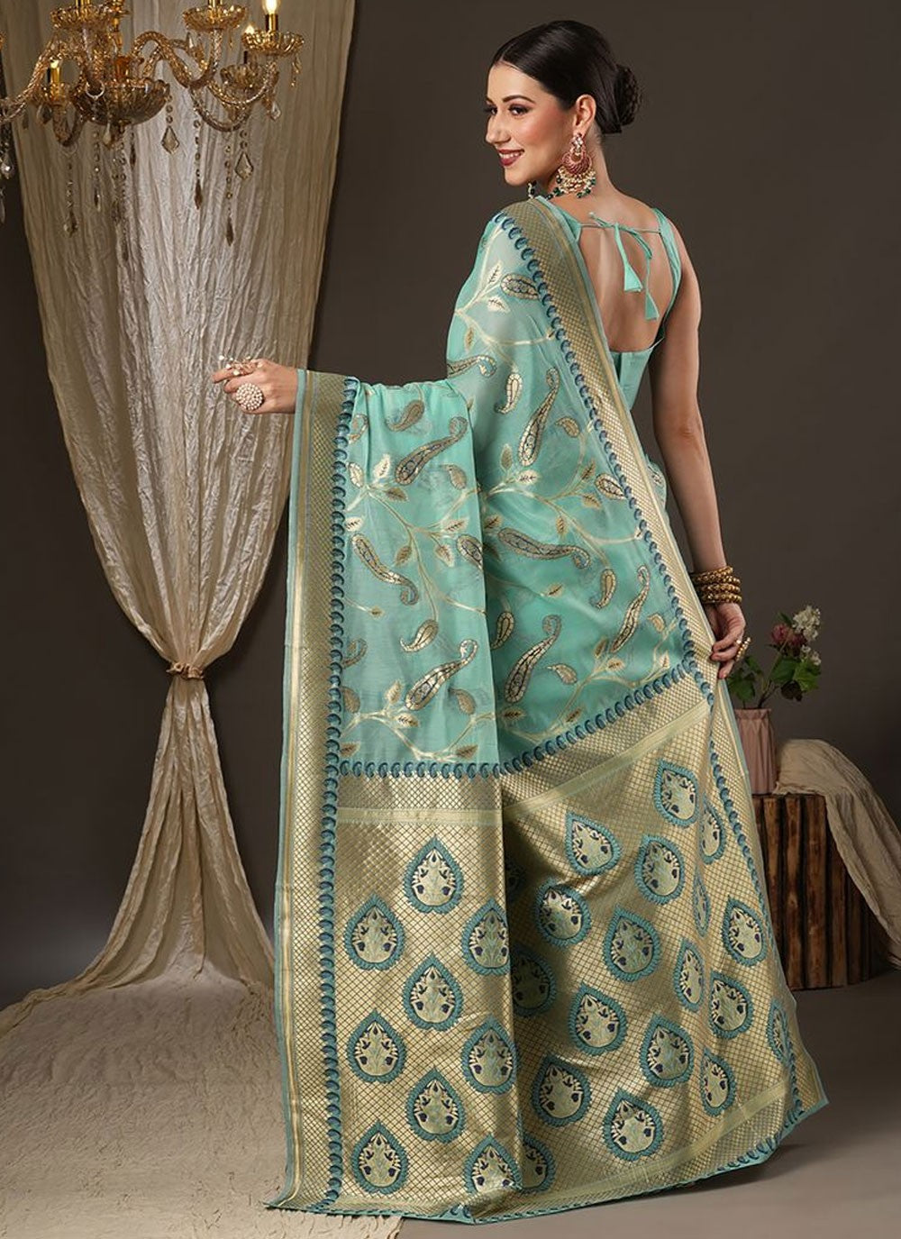 Classic Weaving Zari Organza Saree - S8907