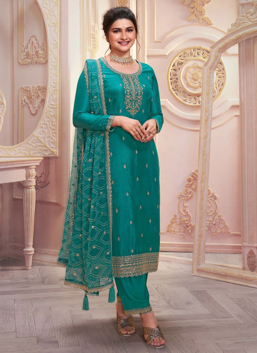 Embroidered Georgette Pant Style Suit - T4458