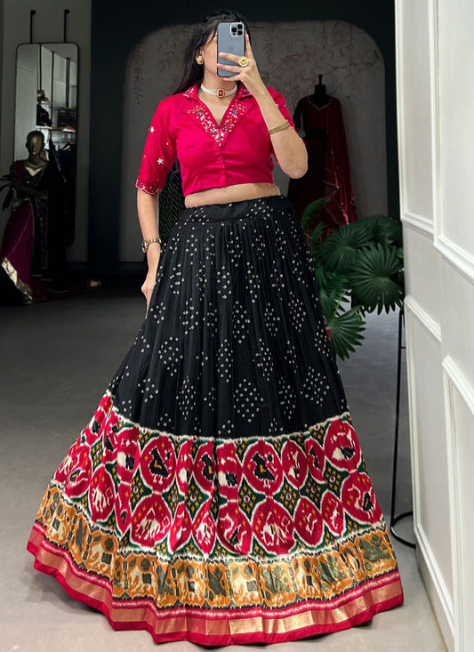 Bandhej Tussar Silk Readymade Lehenga Choli - L2925