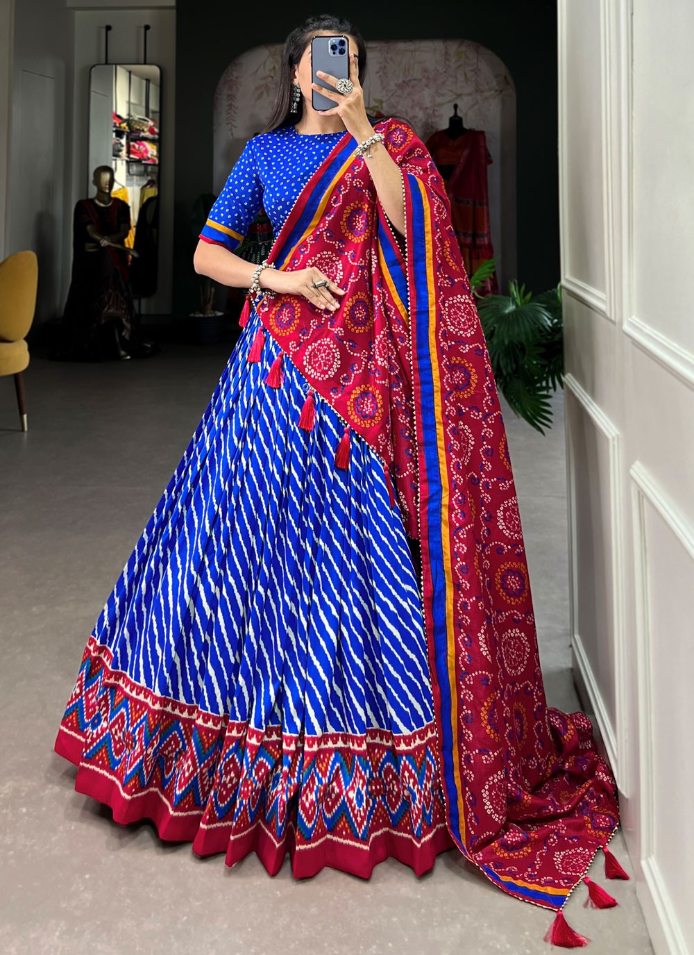 Border Work Tussar Silk A - Line Lehenga - L2054