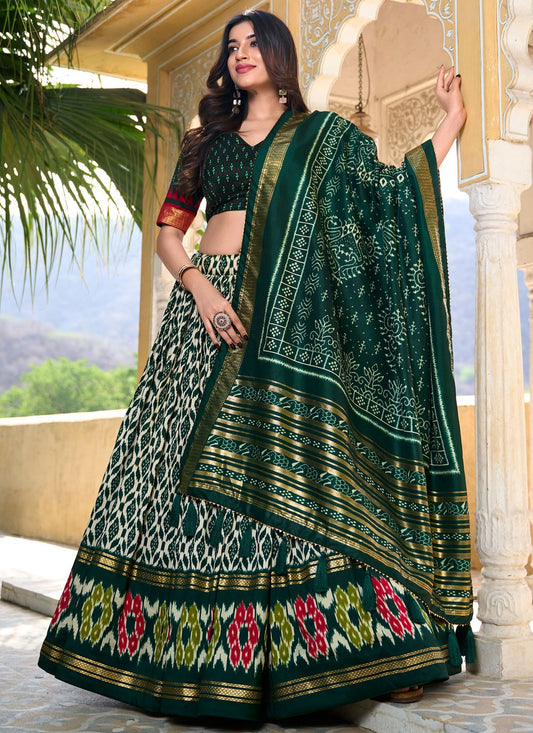 Foliage Prints Tussar Silk A - Line Lehenga - L2228