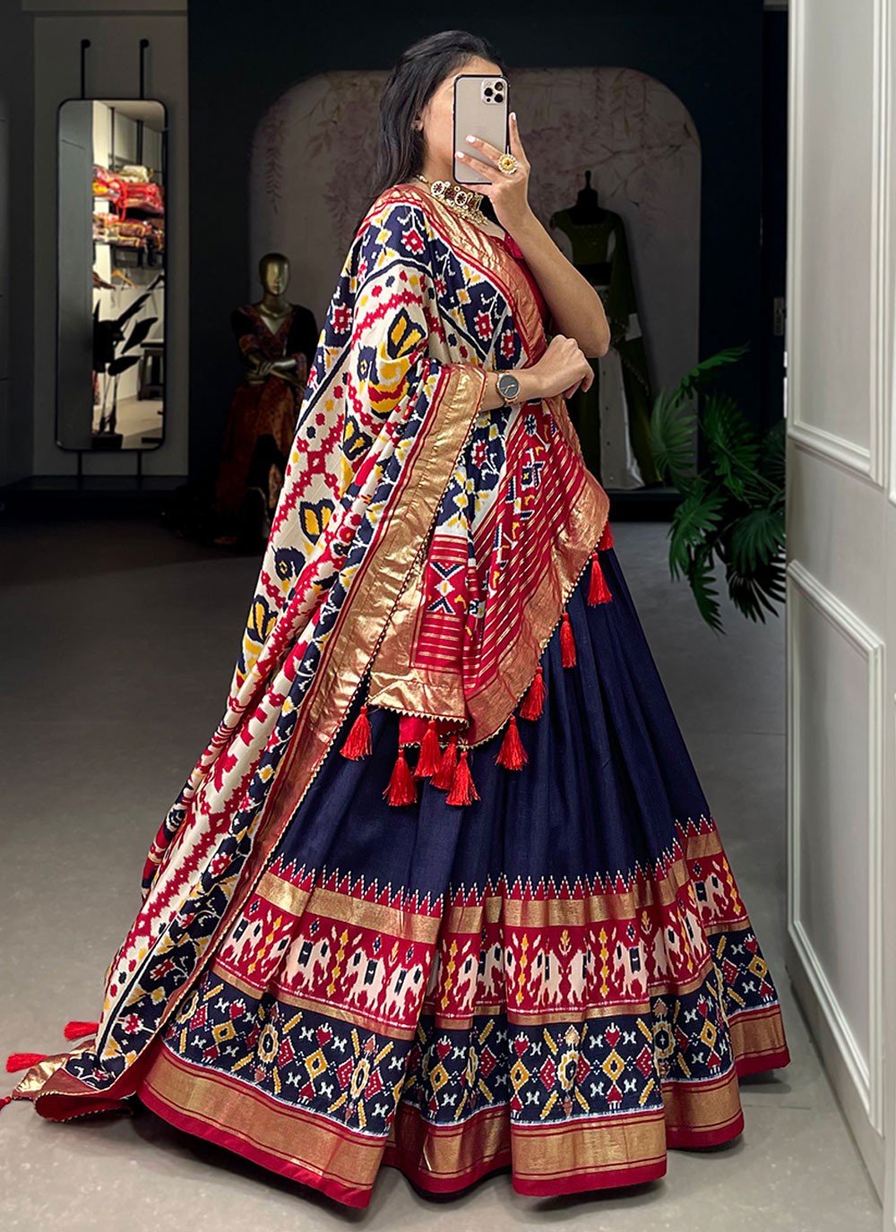 Patola Print Tussar Silk A - Line Lehenga - L1569