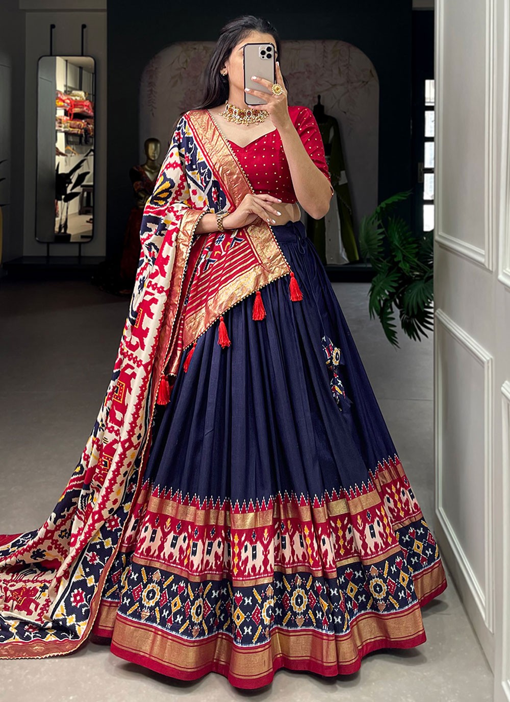 Patola Print Tussar Silk A - Line Lehenga - L1569