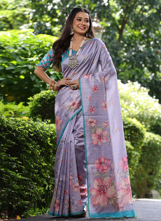 Classic Printed Tussar Silk Saree - S8572