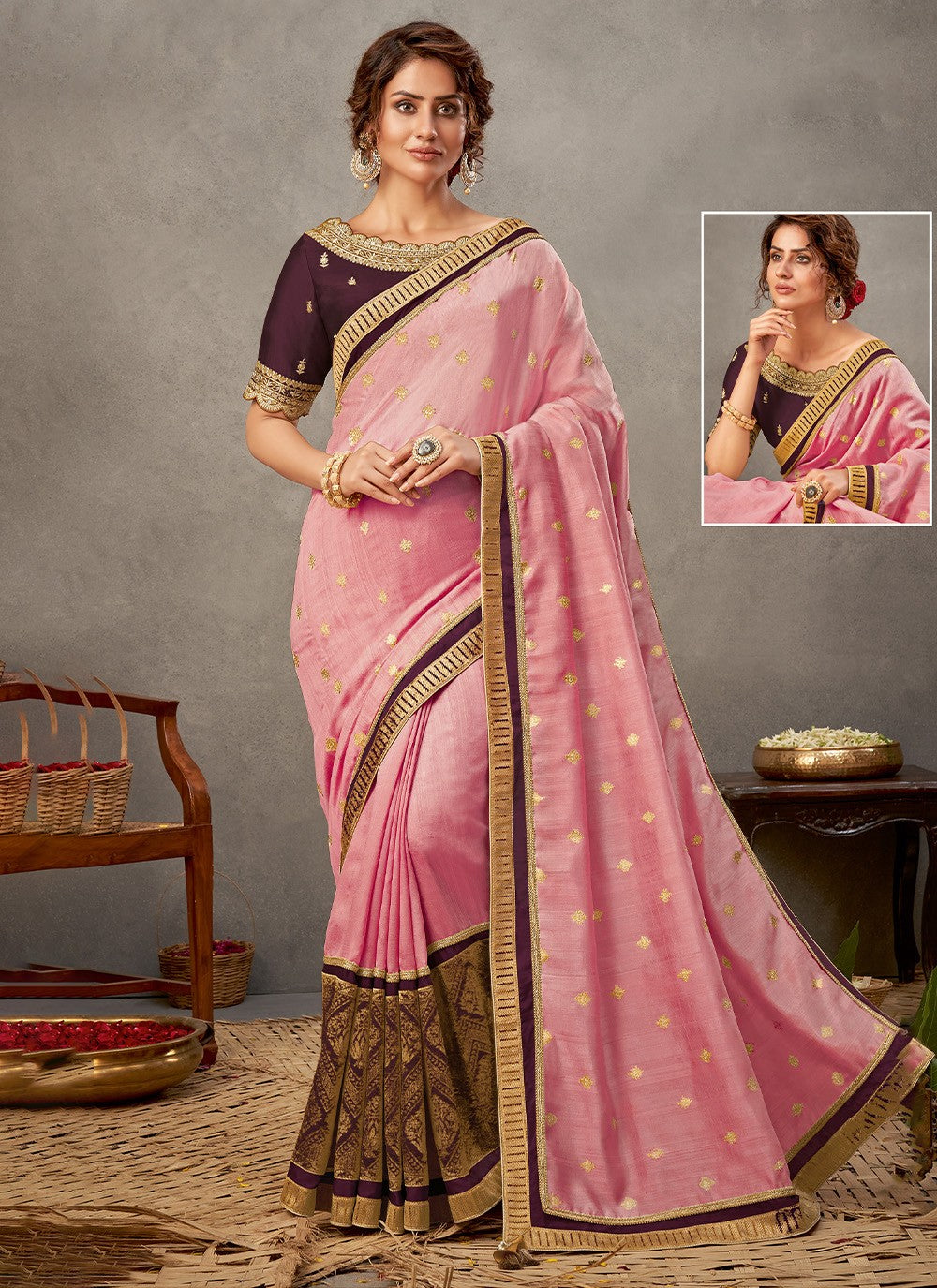 Classic Embroidered Georgette, Silk Saree - S7154