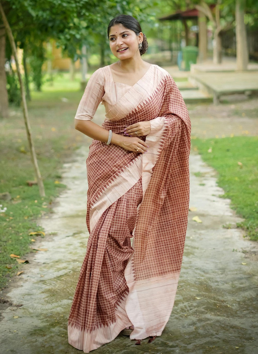 Contemporary Printed Tussar Silk Purple Saree - S10907