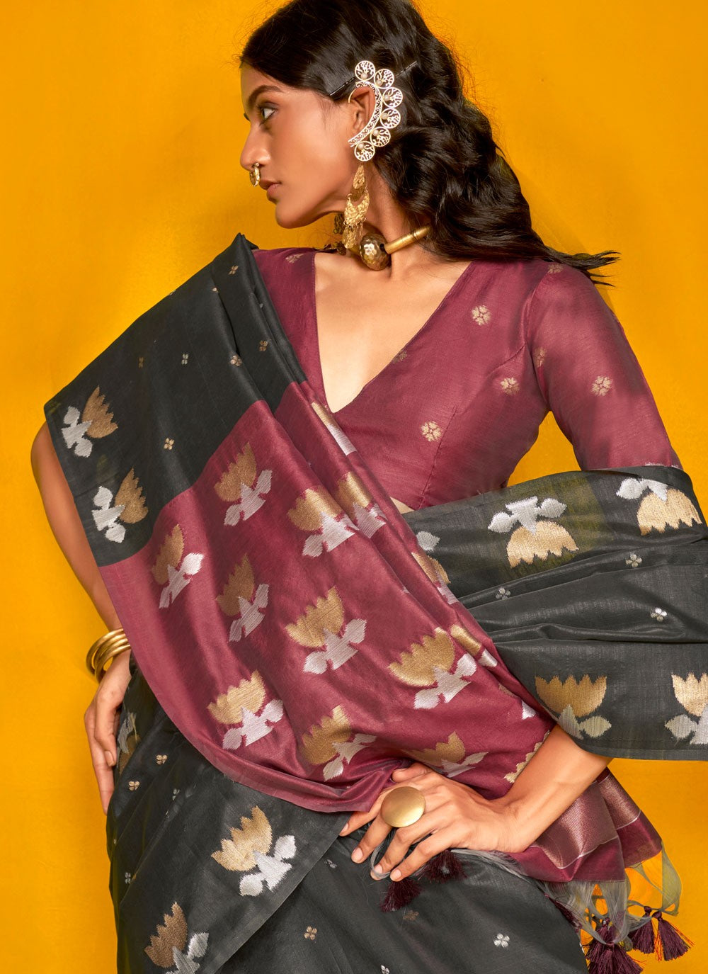 Weaving Zari Tussar Silk Saree - S12213