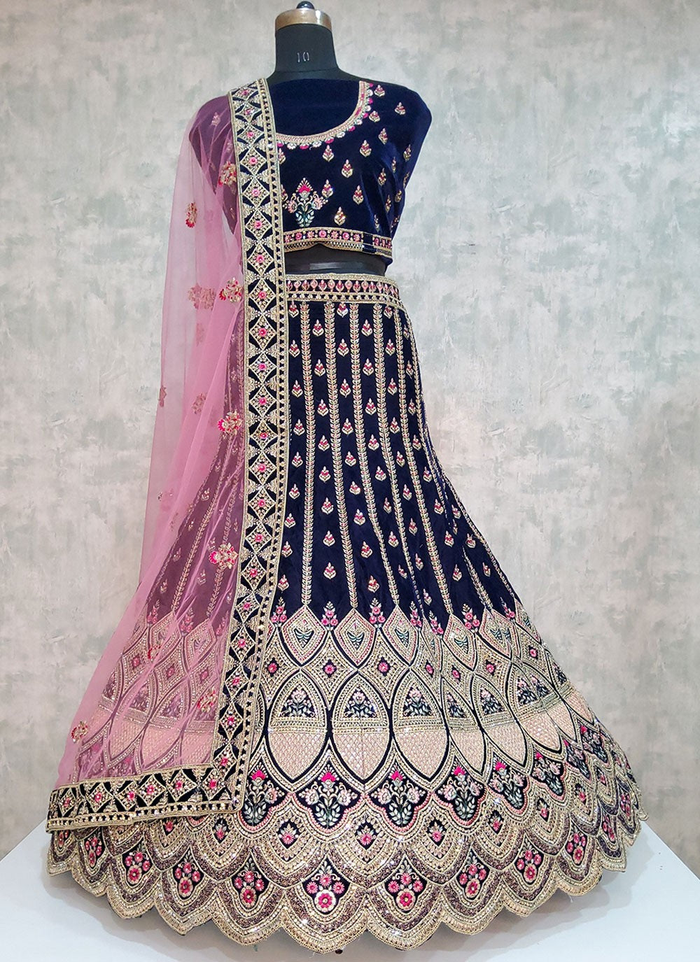 Embroidered Velvet A - Line Lehenga - L1961