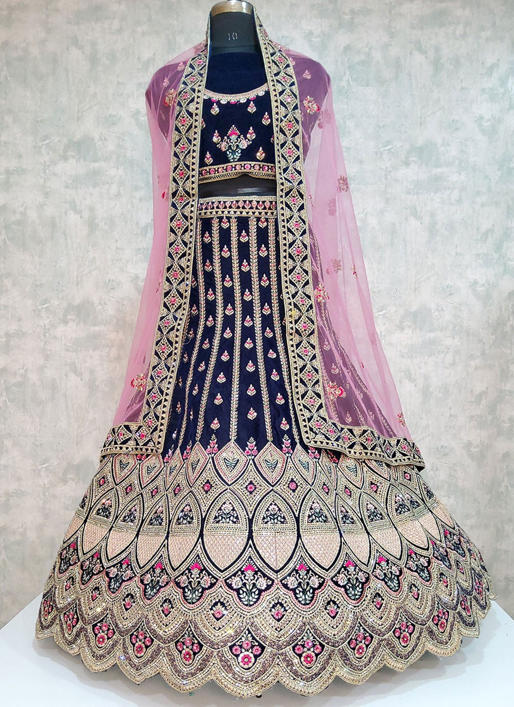 Embroidered Velvet A - Line Lehenga - L1961