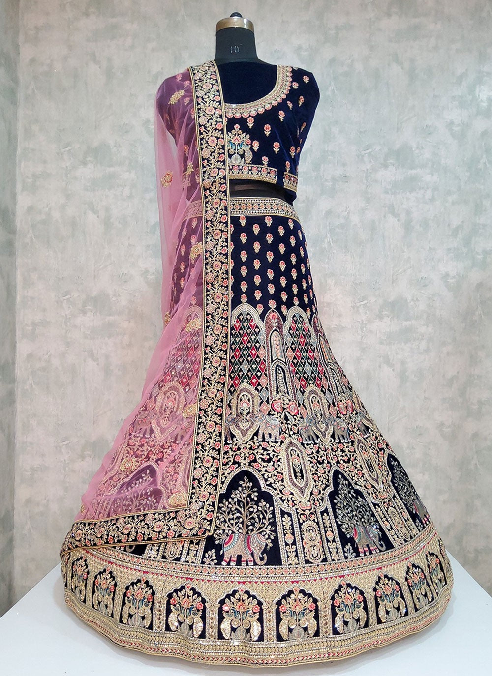 Embroidered Velvet A - Line Lehenga - L1961