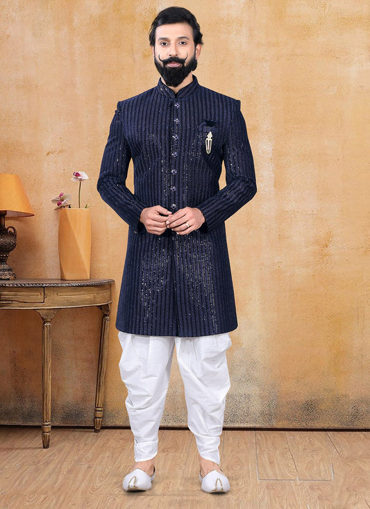 Fancy Work Velvet Blue Dhoti Kurta - M3368