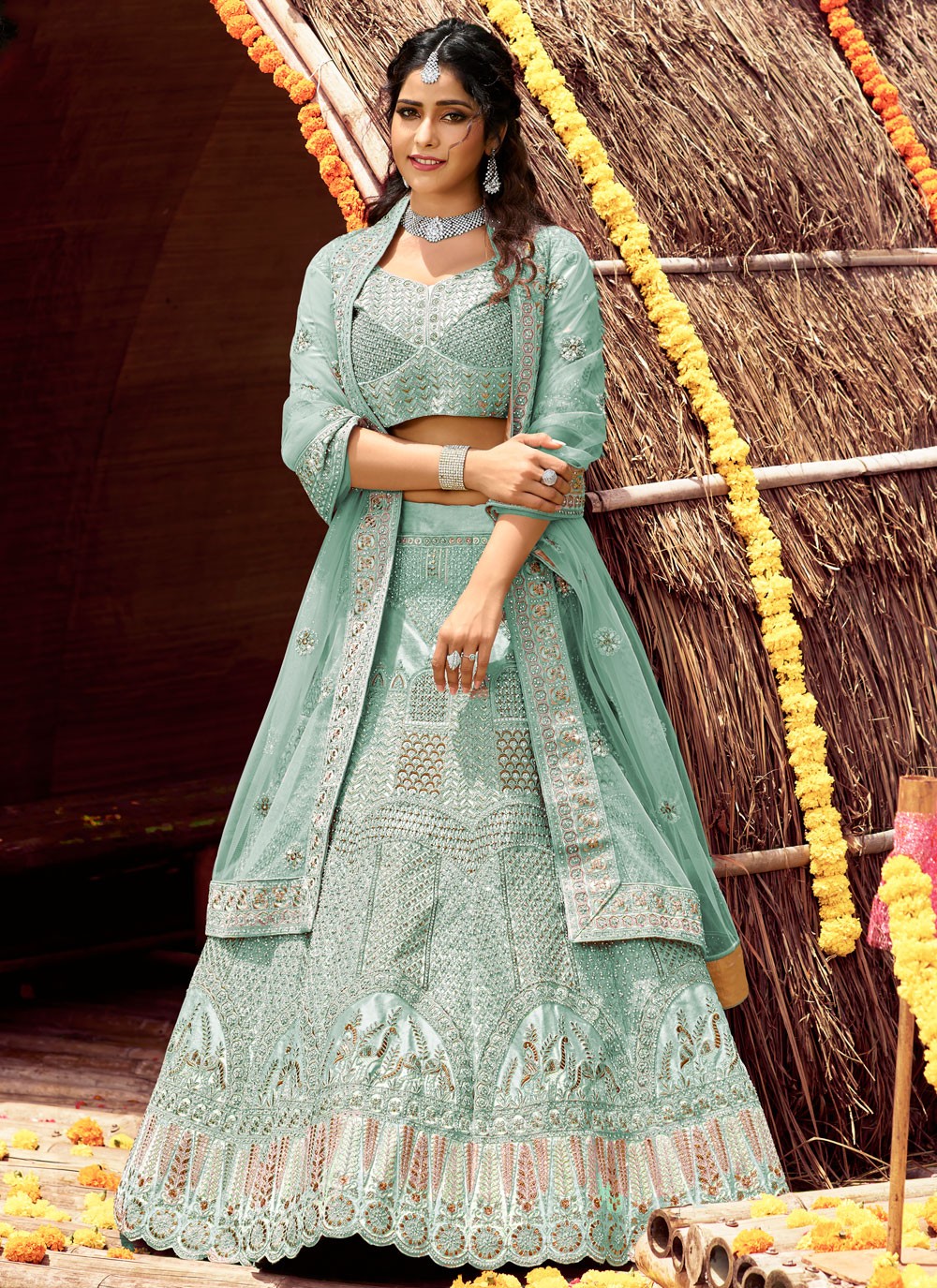 Dori Work Raw Silk A - Line Lehenga - L0362