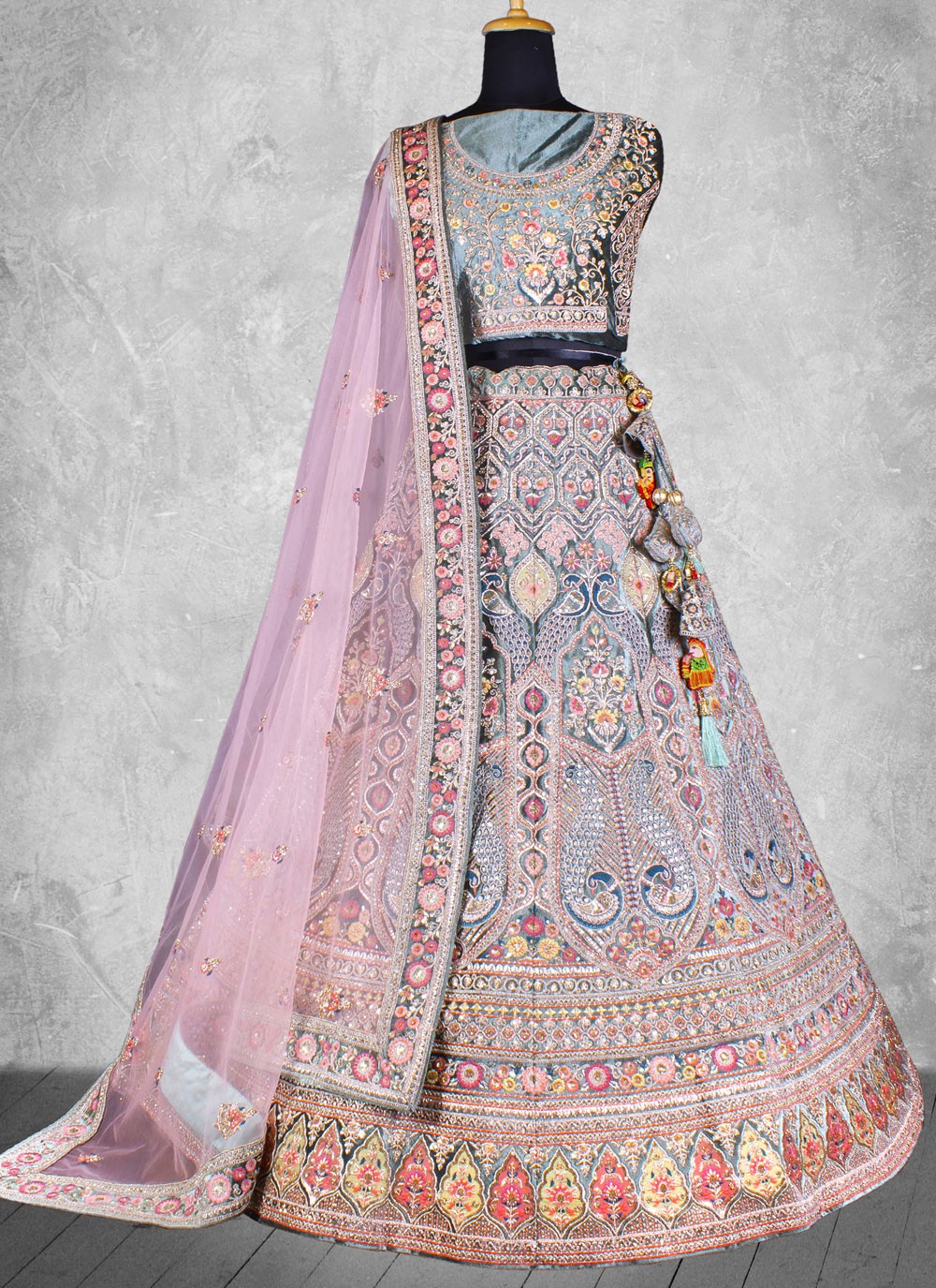 Embroidered Velvet Lehenga - L3067