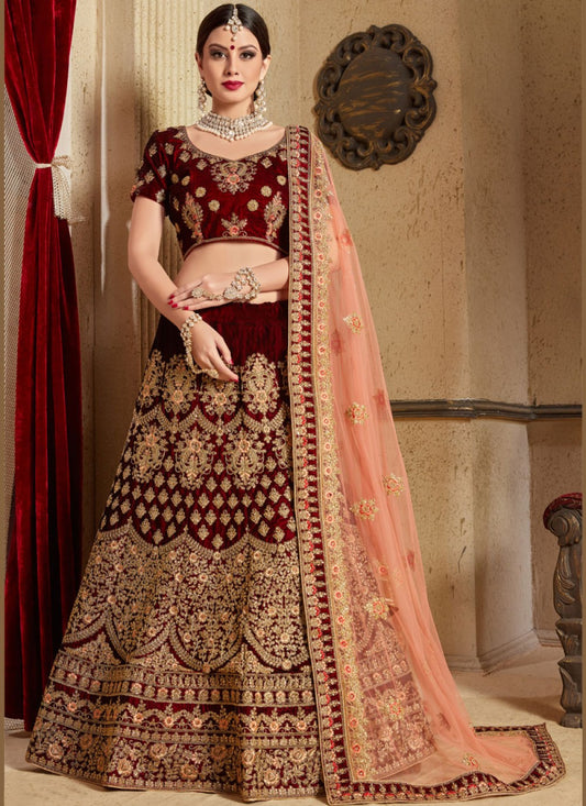 Embroidered Velvet A - Line Lehenga - L0003