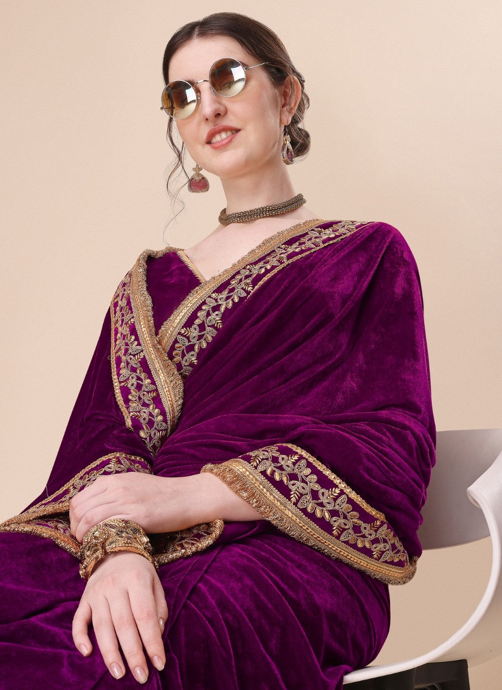 Traditional Embroidered Velvet Saree - S4925