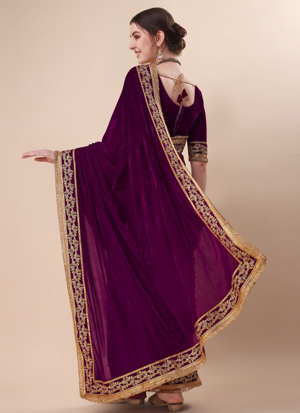 Traditional Embroidered Velvet Saree - S4925