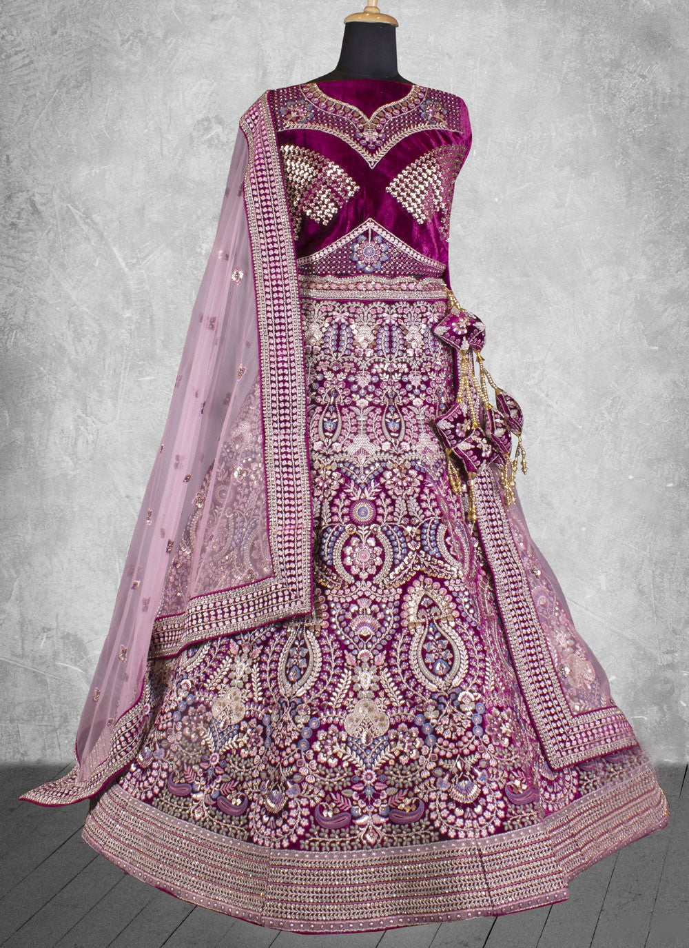 Embroidered Velvet Lehenga - L3067