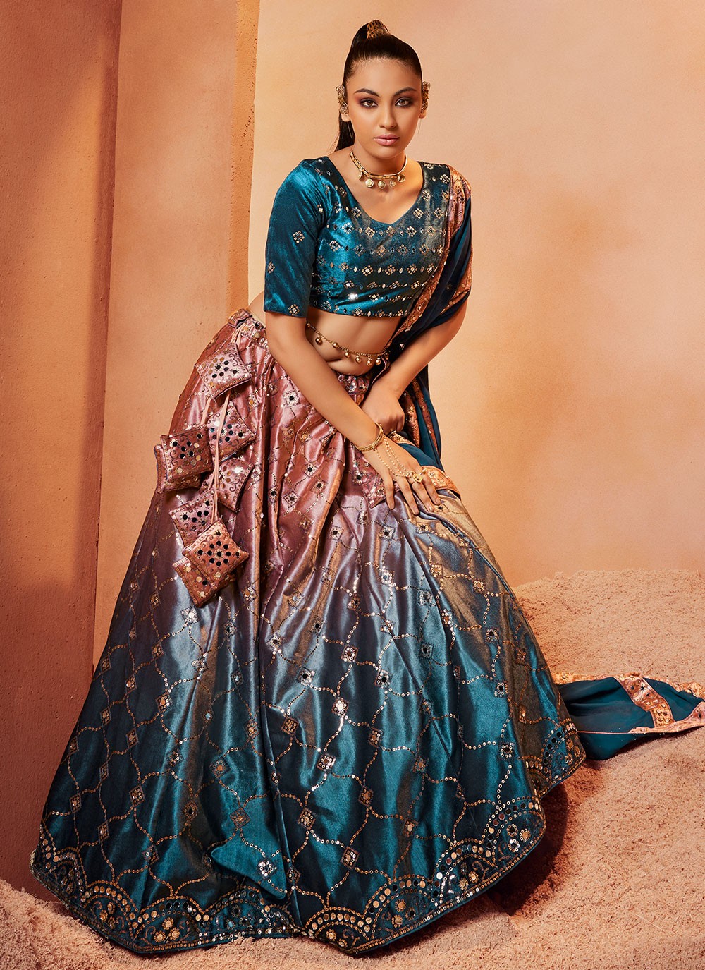 Embroidered Velvet A - Line Lehenga - L0721