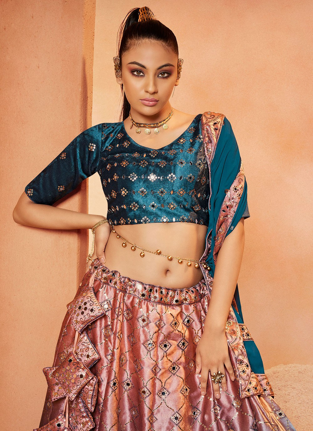 Embroidered Velvet A - Line Lehenga - L0721