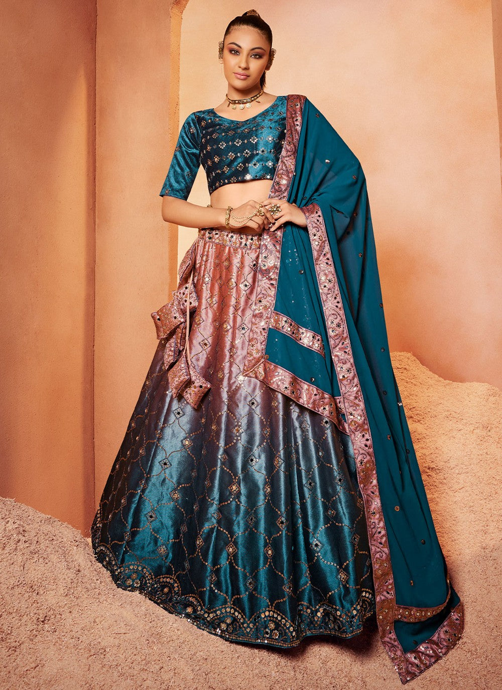 Embroidered Velvet A - Line Lehenga - L0721