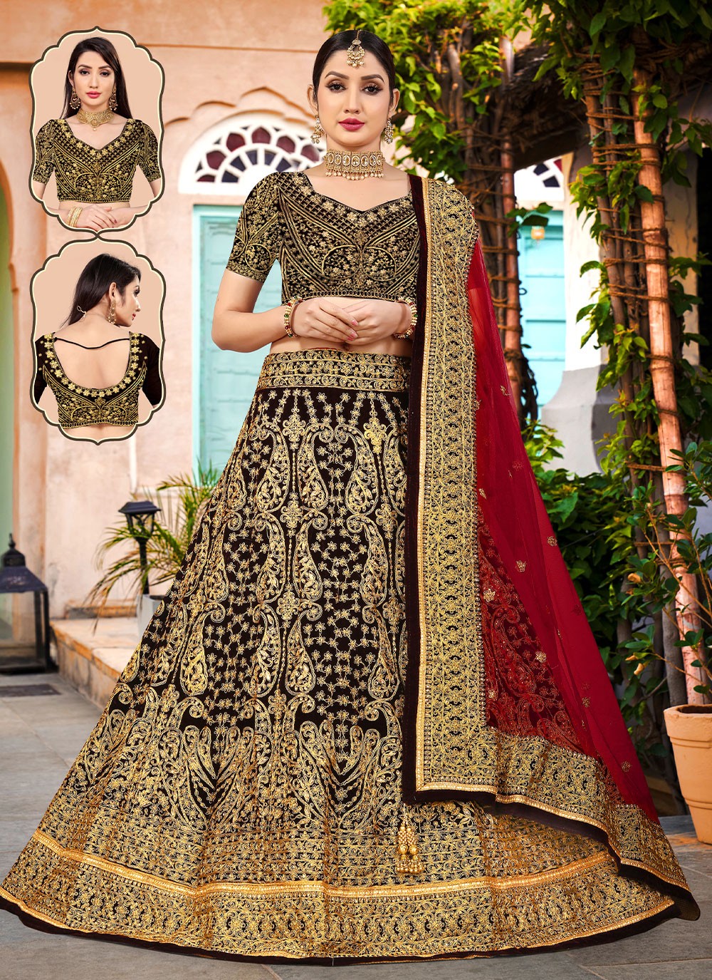 Embroidered Velvet A - Line Lehenga - L0748