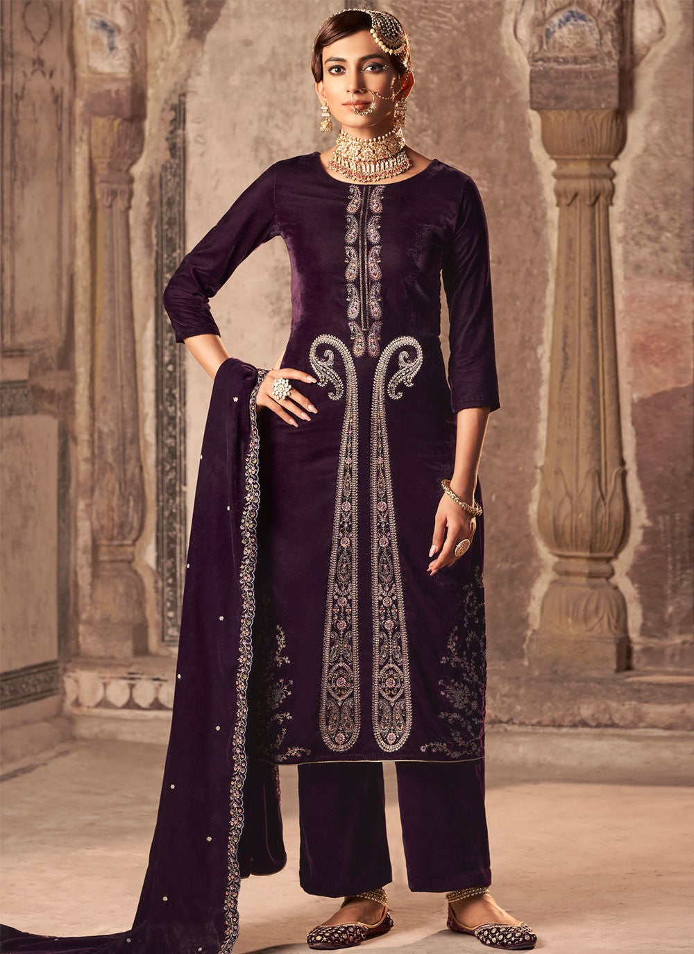 Velvet Palazzo Suit - T1666