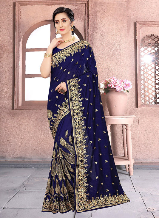 Classic Embroidered Vichitra Silk Saree - S0697