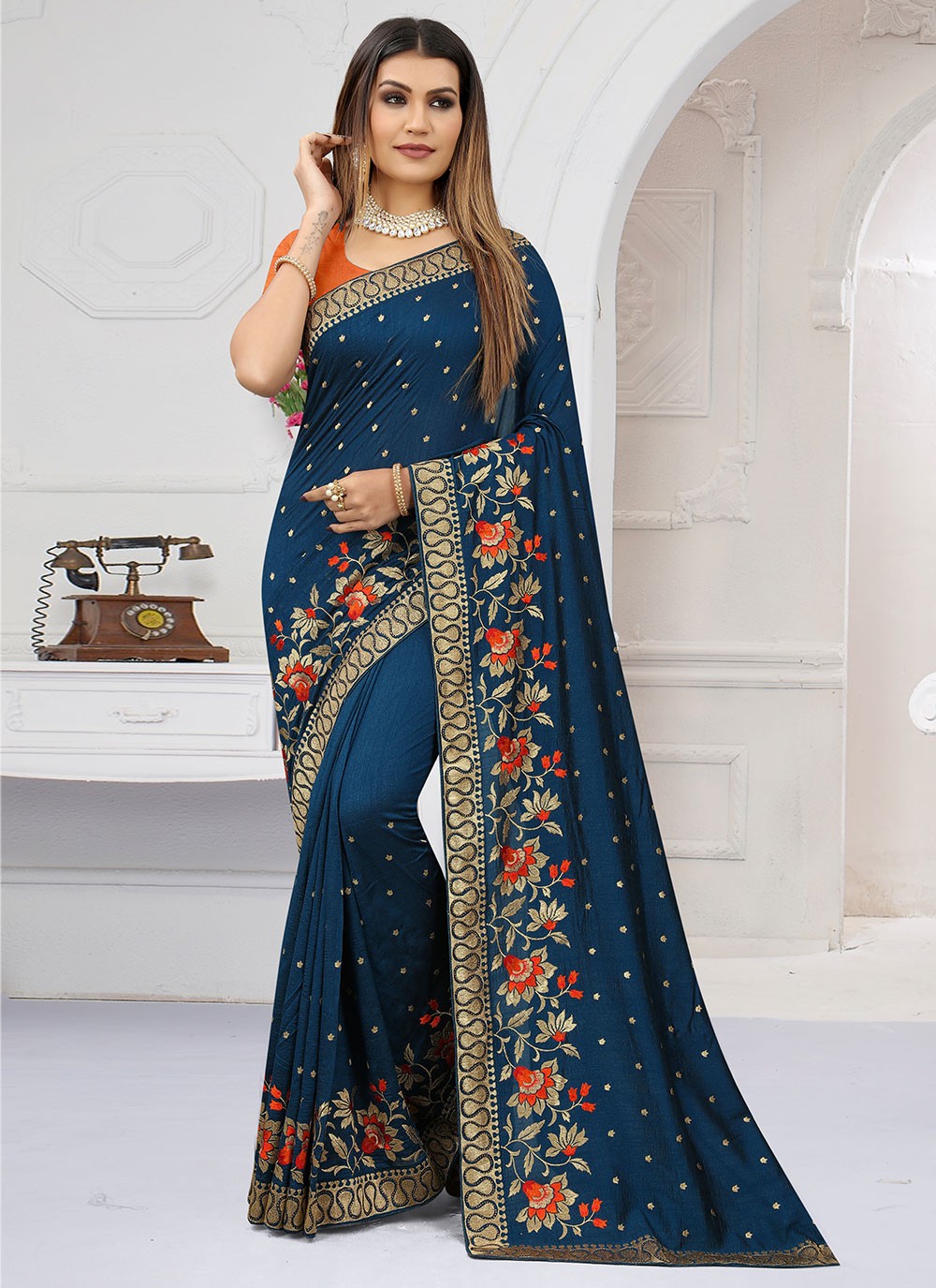 Classic Embroidered Chiffon Saree - S1643