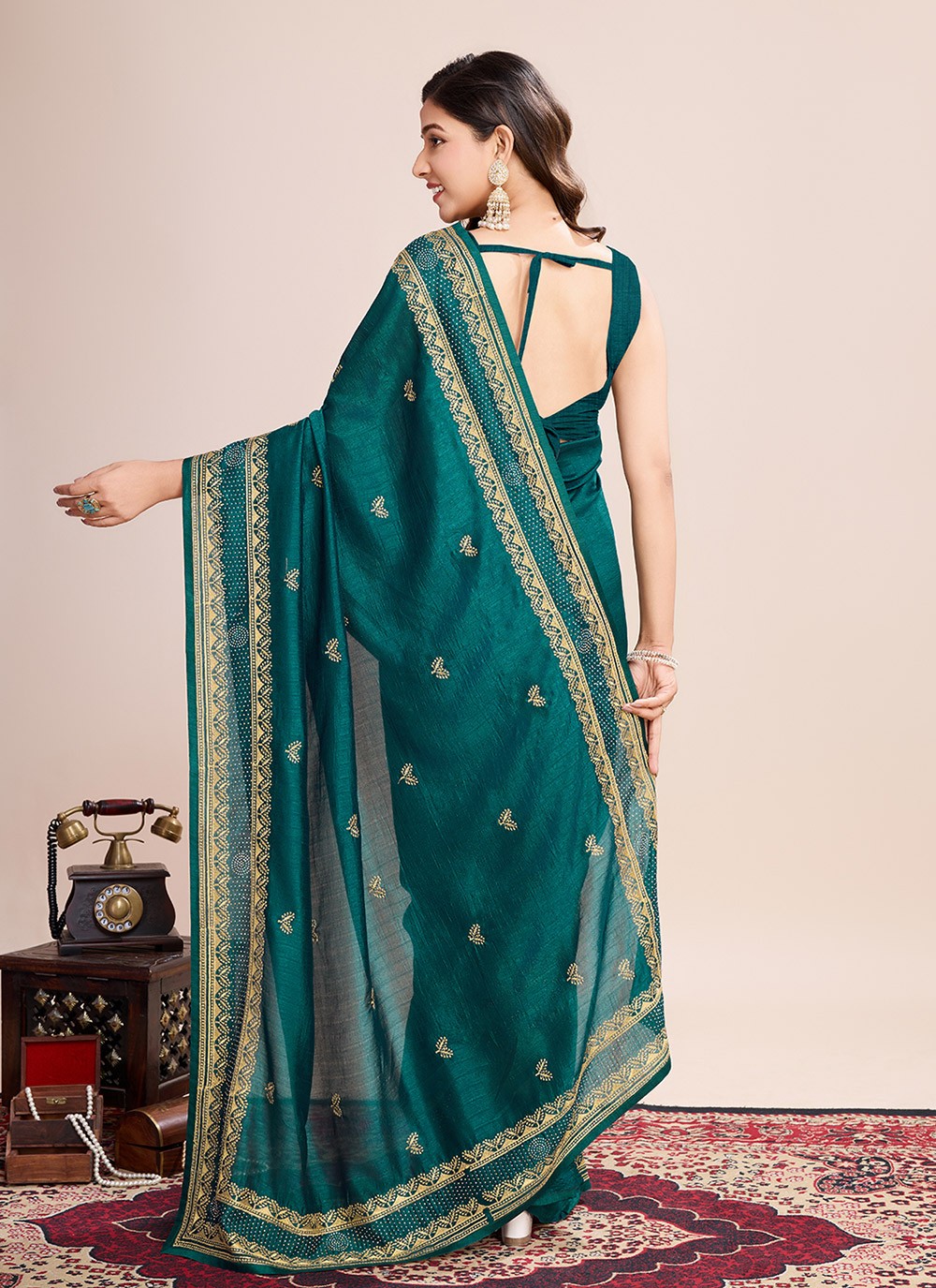 Embroidered Vichitra Silk Saree - S11520