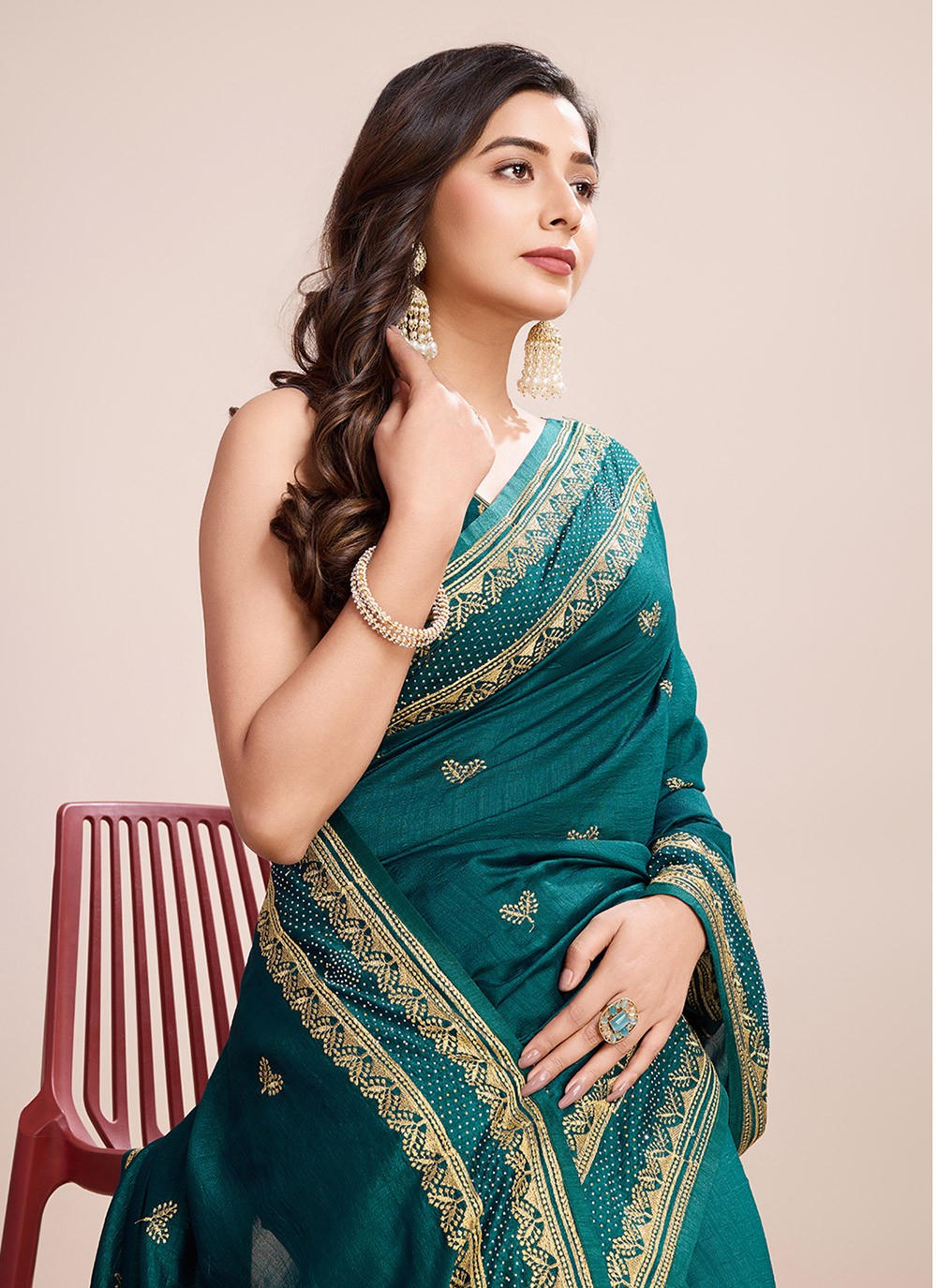 Embroidered Vichitra Silk Saree - S11520