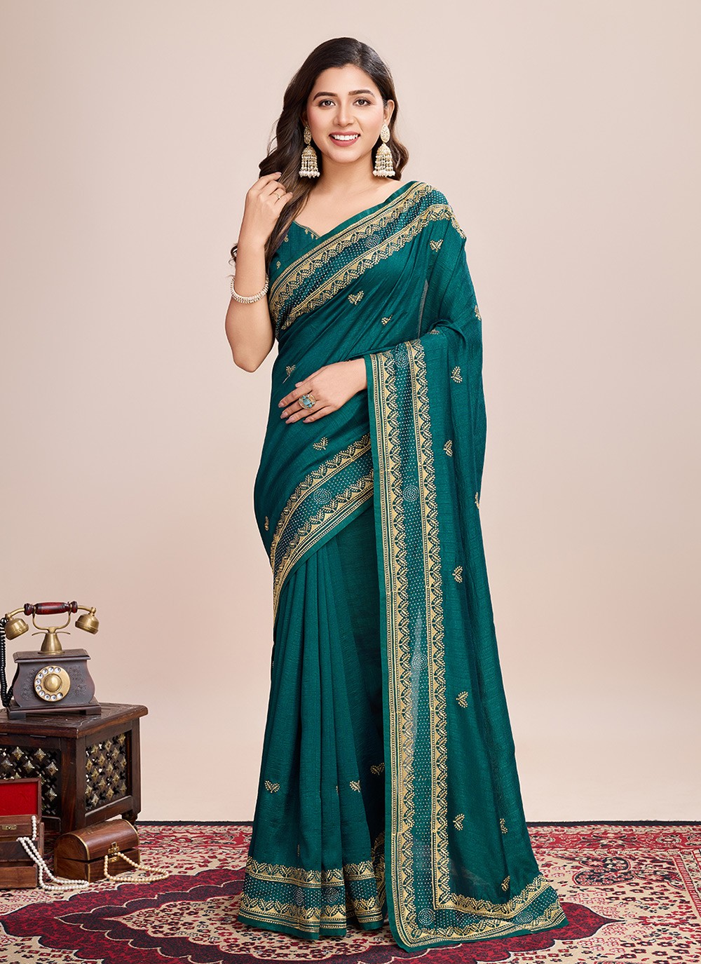 Embroidered Vichitra Silk Saree - S11520