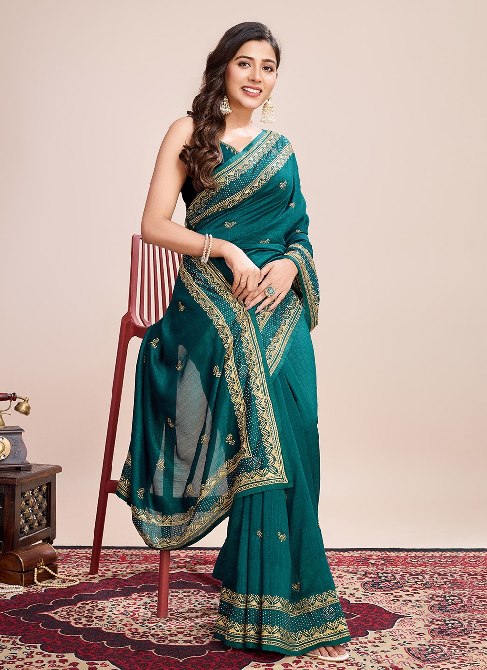 Embroidered Vichitra Silk Saree - S11520