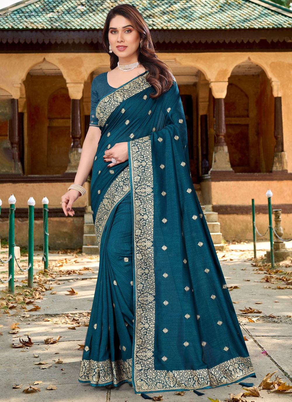 Classic Embroidered Vichitra Silk Saree - S6765