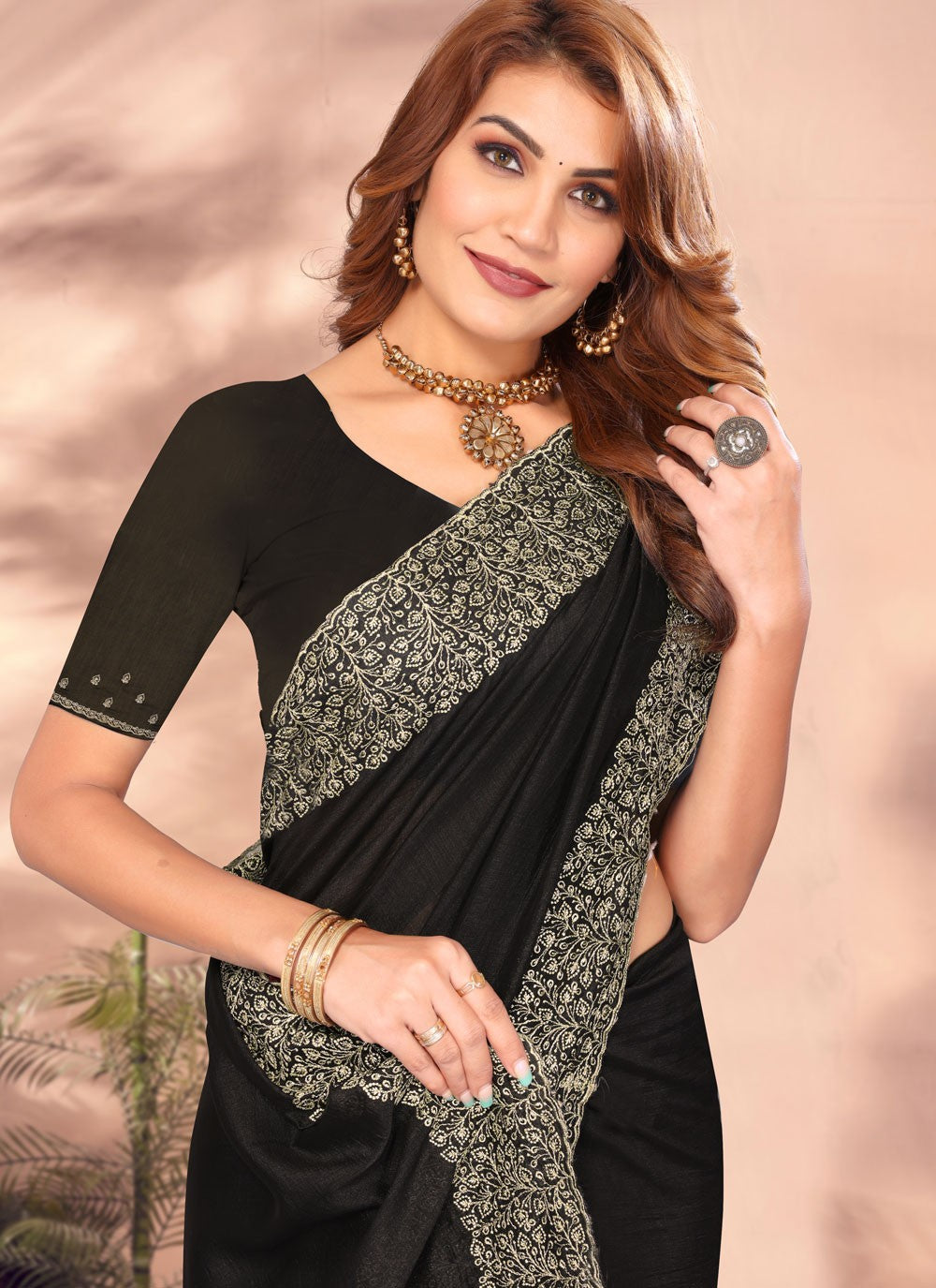 Classic Embroidered Vichitra Silk Saree - S8650