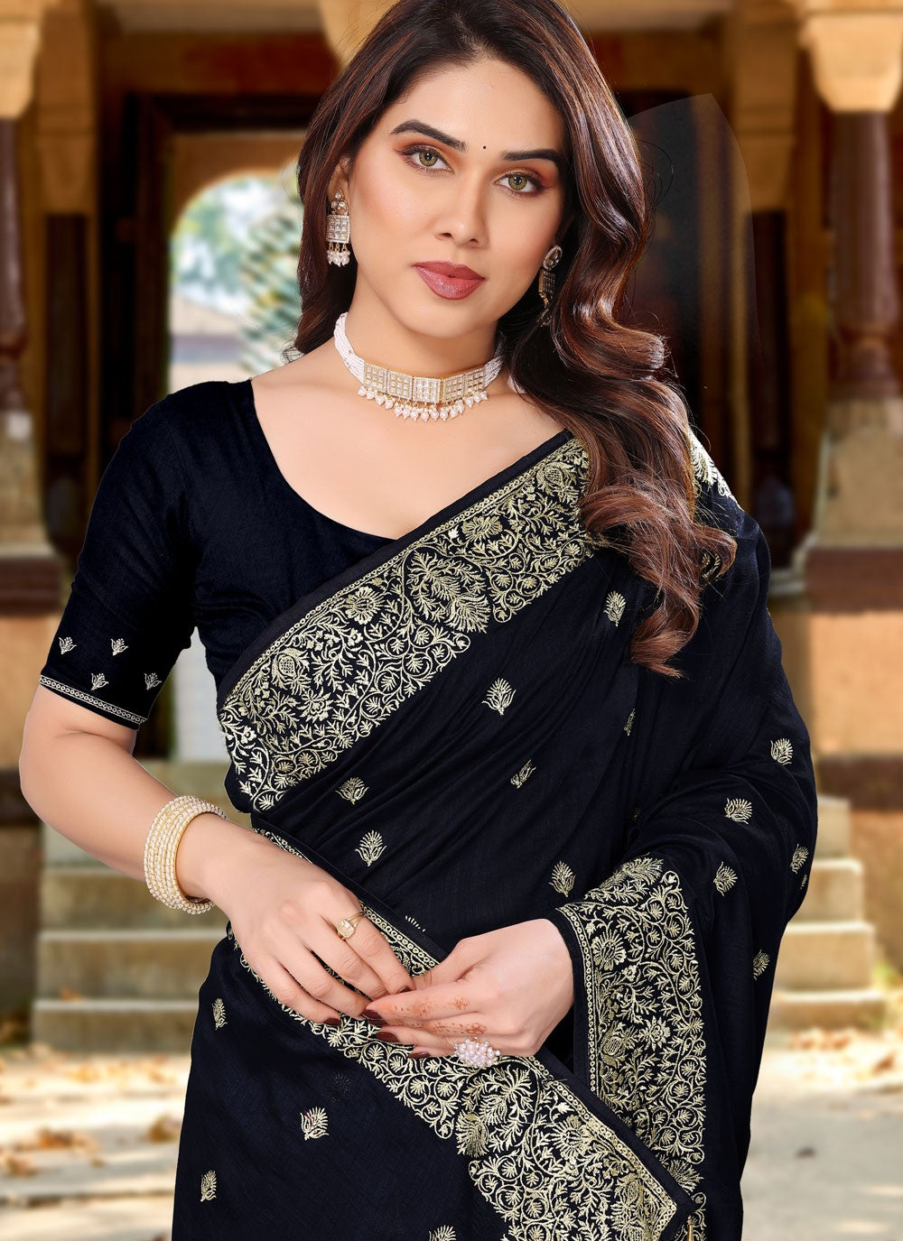 Classic Embroidered Vichitra Silk Saree - S6765