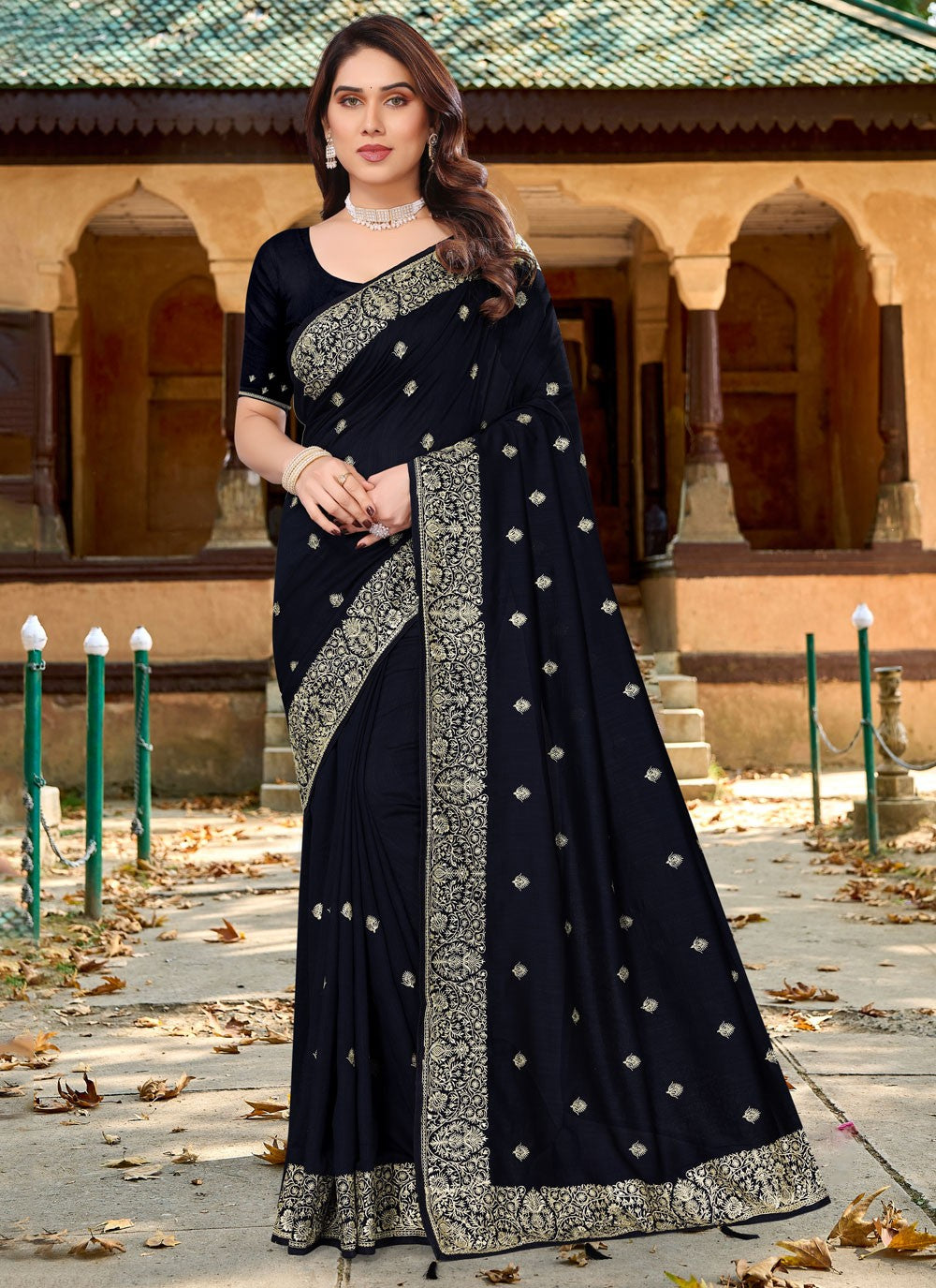 Classic Embroidered Vichitra Silk Saree - S6765