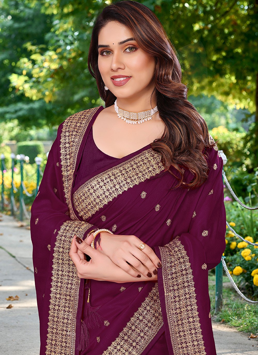 Classic Embroidered Vichitra Silk Saree - S6872