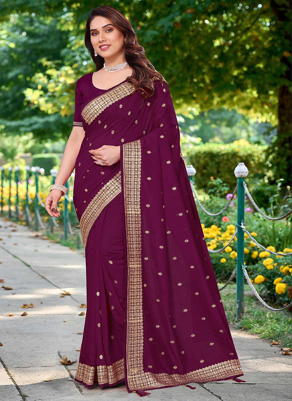 Classic Embroidered Vichitra Silk Saree - S6872