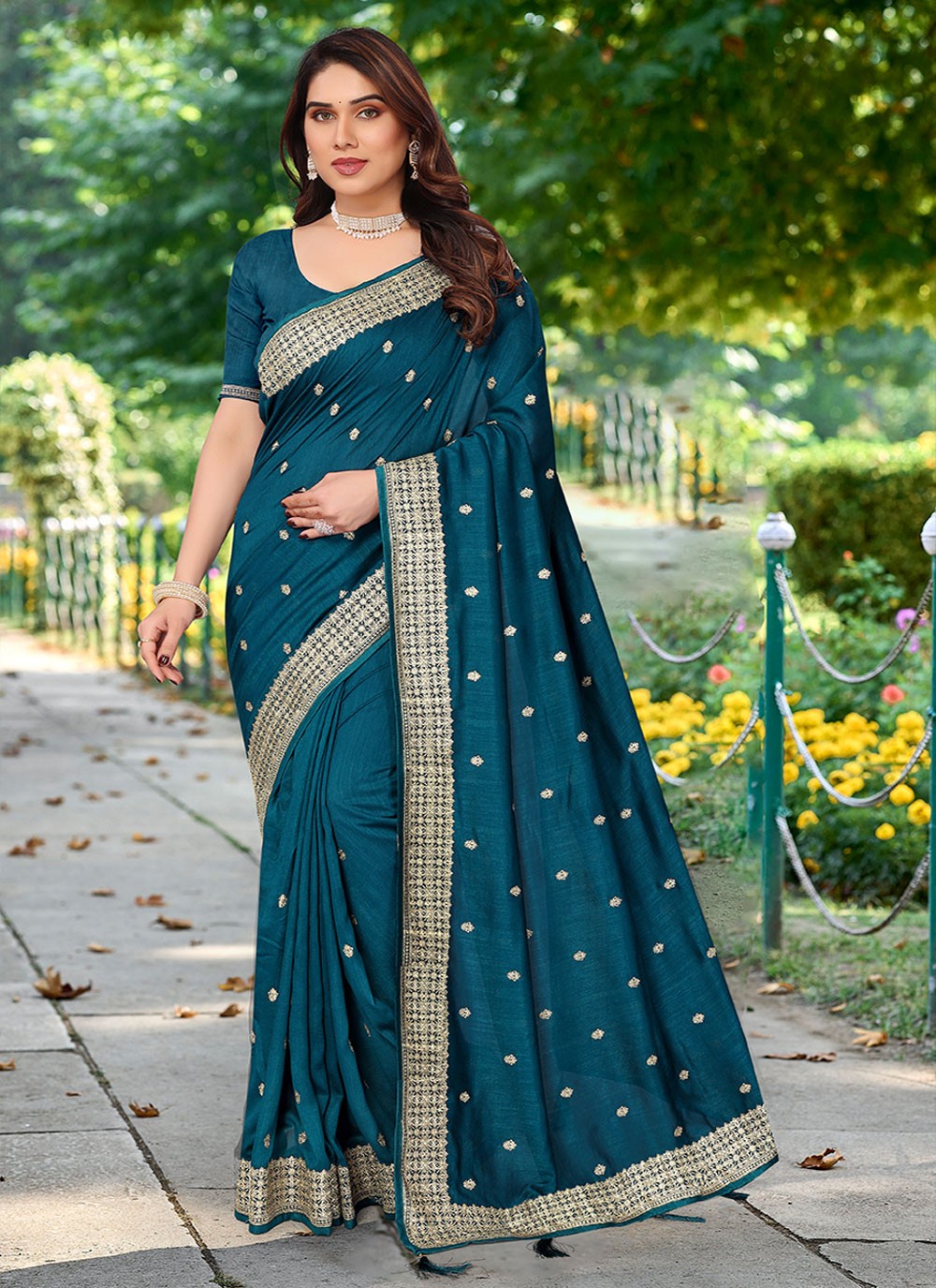 Classic Embroidered Vichitra Silk Saree - S6872