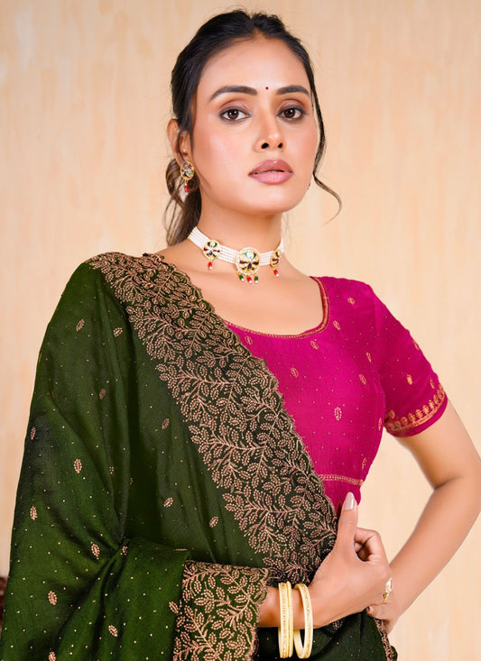 Contemporary Embroidered Vichitra Silk Saree - S5693