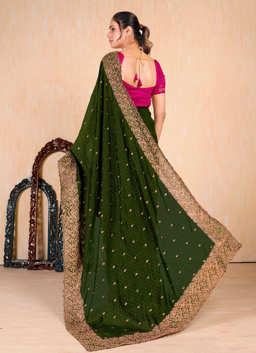 Contemporary Embroidered Vichitra Silk Saree - S5693