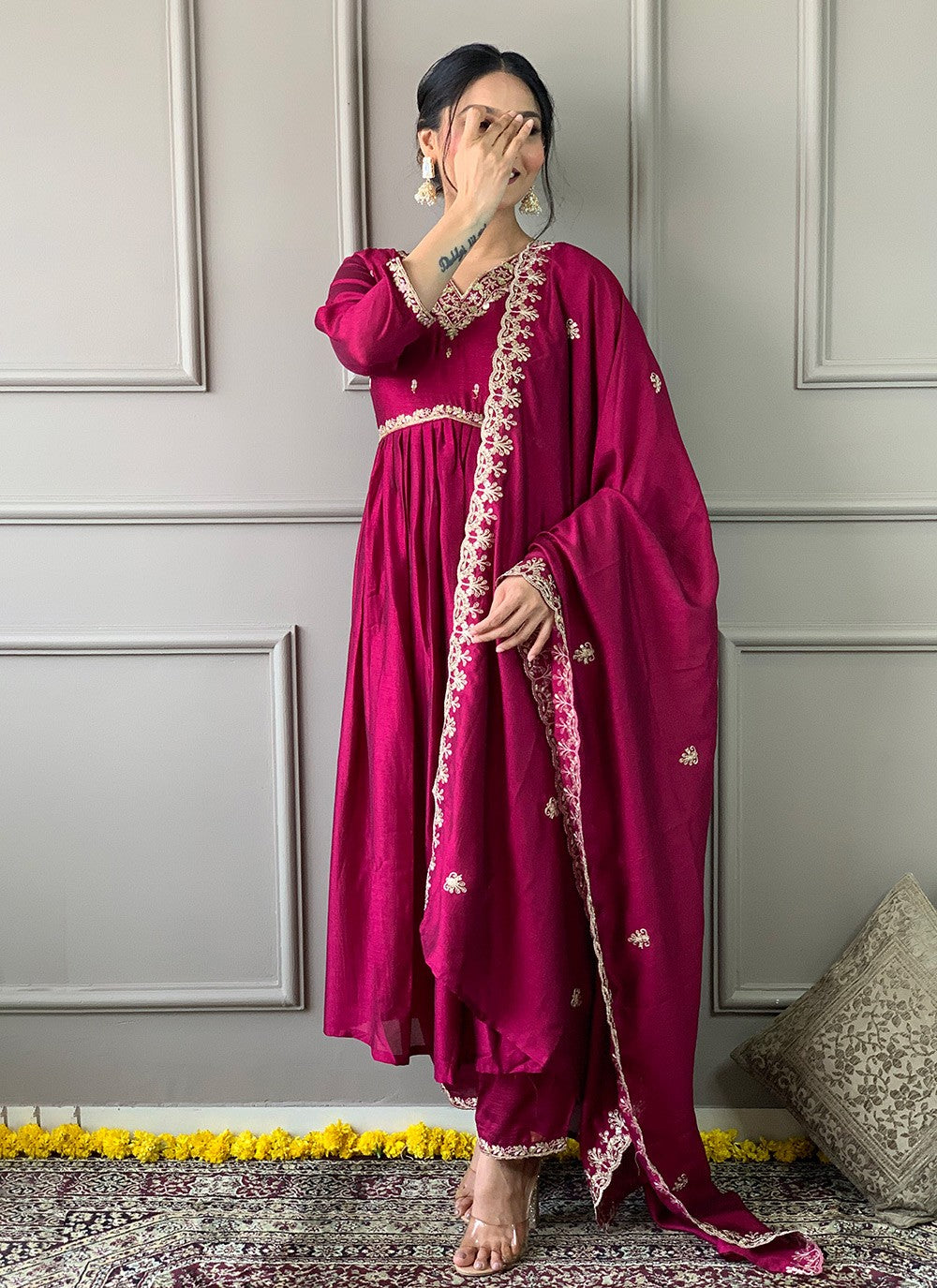 Chanderi , Viscose Pant Style Suit - T3295