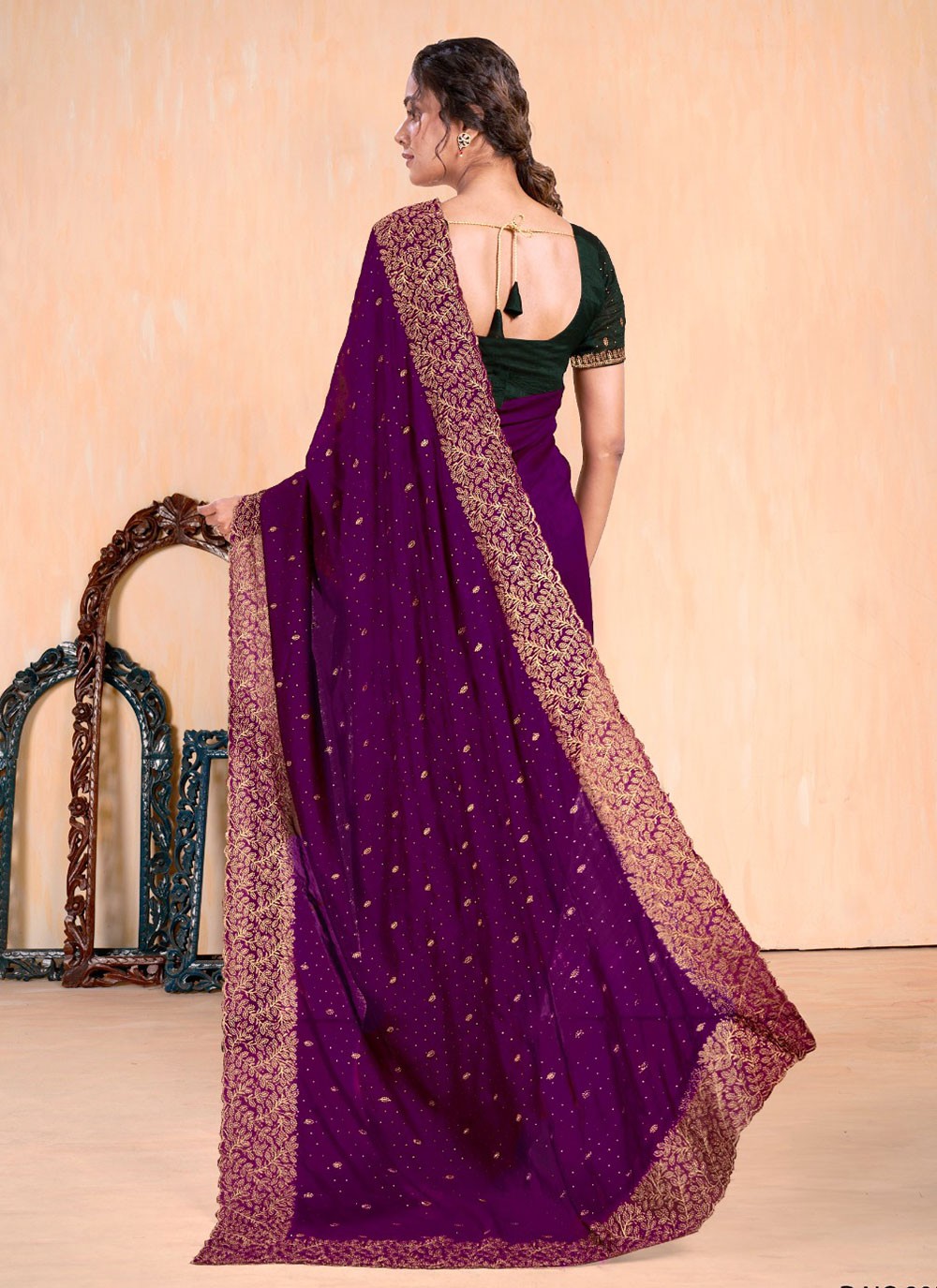 Contemporary Embroidered Vichitra Silk Saree - S5693